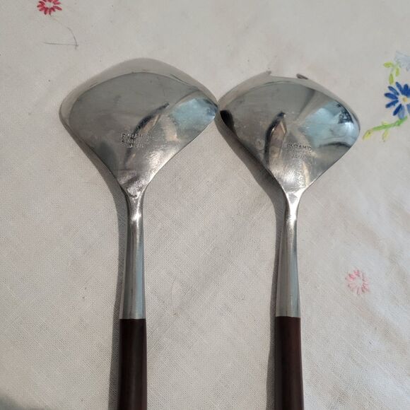 VTG 2pc Pyramid Stainless/Faux Wood Salad Servers 10 3/8" Japan EKCO Canoe Muffi - Picture 3 of 8